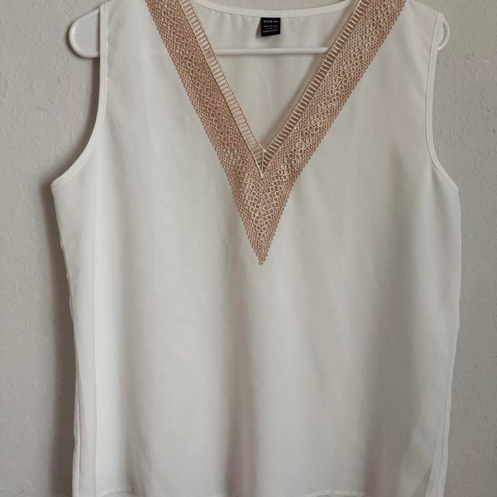 SHEIN White Gold Trim Blouse Size L